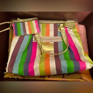 Coach legacy stripe bag with matching wristlet in box